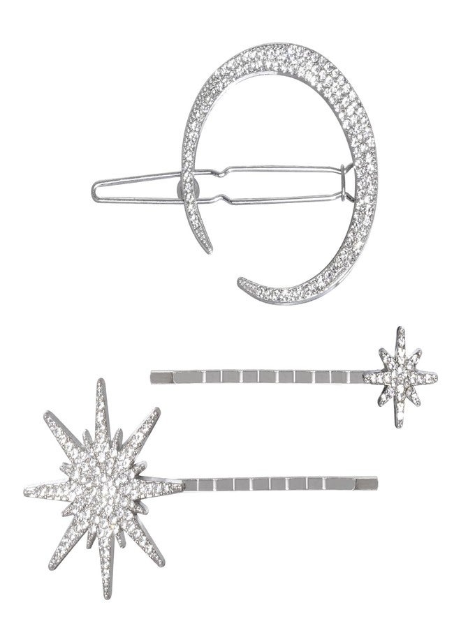 phnydreg 3Pcs Rhinestone Moon Star Hair Clips Metal Bobby Pins Vintage Crystal Hairpins for Women Girl Wedding Birthday - Image 1